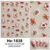 Redanco5D Em relevo Popular Desenho Animado Adesivos de Unha Rosa Flor Rosa 3D Adesivos de Unha He1838