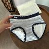 Altamente Recomendado 6159 Estilo Retrô Britânico Costura Xadrez Cor Contrastante Roupa Íntima Feminina Cintura Média Cobre o Quadril Amiga da Pele Cueca de Algodão Puro