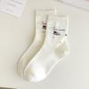 Calcetines Estilo Universitario para Mujer, Calcetines de Media Pantorrilla con Ositos Lindos, Algodón Puro Sin Costuras Ins Calcetines de Moda, Calcetines Largos Rayados Coreanos para Primavera y Otoño