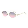 Gafas de sol retro ovaladas sin montura estilo europeo y americano para mujer, hacen que la cara se vea más pequeña, gafas de sol negras de moda casual estilo europeo y americano con protección UV