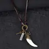 Moderna Cadena de Cuero con Colgante de Diente de Lobo Personalizado Estilo Rock, Popular en Europa y América, Joyería de Venta Caliente, Collar Largo Unisex