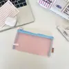 5952 Estuche de malla color block color macarrón, bolsa de almacenamiento con cremallera de rejilla transparente, bolsa de papelería simple de gran capacidad para estudiantes