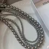 Collar de Perlas Estilo Ni Ni para Mujer, Cadena para Clavícula de Gargantilla de Perlas Retro de Gama Alta Gris Plateado Accesorio de Nicho
