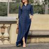 Roupas Femininas Estilo Europeu e Americano, Elegantes e Modernas, Cardigã Neutro de Manga Longa com Lapela, Vestido Longo Jeans de Cor Lisa