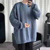 Sudadera de color liso con cuello redondo para hombre 2025, moderna, holgada, sin capucha, top tipo jersey, primavera y otoño, fina, marca de moda, talla grande, Chaqueta
