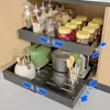 Prateleira Deslizante de Cozinha com Divisória e Sem Instalação de Gavetas de Temperos, Armário com Cesta Deslizante com Cesta de Armazenamento Multifuncional Embutida