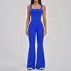 Atacado transfronteiriço de roupas de yoga, macacão esportivo com costas bonitas, macacão fitness modelador com boca de sino leve e decote U grande, calça comprida para mulheres, dropshipping