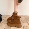 Botas Martin de Trabalho com Cadarço e Fivela Moda Feminina 2026 Outono/Inverno Novas Versáteis Confortáveis Sola Grossa Aumenta Altura Botas de Moda
