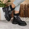Botas Martin de Suela Gruesa con Puño de Punto Pied de Poule 2026 para Mujer, Forro de Borrego para Invierno, Aumentan la Estatura, Adelgazantes, Versátiles, Antideslizantes, Zapatos de Moda