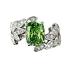 Joias Zhuozhifan 2023 Novo Modelo Anel de Prata S925 com Diamante Verde e Design de Folha, Fresco e Único Incrustado com Diamantes de Alto Carbono, Design de Nicho
