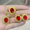 Banhado a ouro 24K on-line venda quente colorido diamante girassol anel pingente colar brincos de noivado terno de jóias