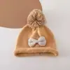 Gorro para Niña Otoño e Invierno Mediano Grueso Tejido Gorro de Punto Dulce Lazo Niña Pequeña Bebé Cálido Gorro de Lana Moderno
