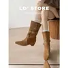 Botas de mujer de tacón alto de nicho de venta caliente transfronteriza otoño e invierno 2026, botas de mujer de punta hasta la pantorrilla con aumento interno de altura, hebilla de cinturón y remaches