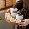 Juego de Té Cerámico Rústico para Viaje Estilo Chino, Sencillo y Portátil para Uso en Casa y al Aire Libre, Regalo Personalizable para Preparar Té