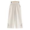 Calça Perna Larga Calça Feminina Verão Fina Mãe Estilo Nacional Calça Calça Reta Feminina de Meia-idade e Idosa Calça Calça Larga Bordada na Altura do Tornozelo