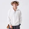 Moletom minimalista com meio zíper e gola alta de alta qualidade para homens, marca americana moderna, design solto, peça de outer wear de nicho