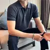 Camiseta Polo de Manga Corta de Punto Fino de Lujo para Hombre Verano 2026 Corte Ajustado Elástica con Cuello de Vestir