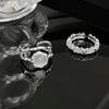 Anillo de Piedra Lunar Diamante Zircón Diseño Nicho para Mujer Gema Apertura Pliegues Franceses Asimétrico Elegante de Alta Gama