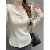 Andy Terciopelo Encaje Falso Dos Piezas Tejido Mujer Otoño Invierno Solapa Adelgazante Manga Larga Top Básico ins