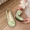 Zapatos de Salón Individuales Redondos con Puntera Redonda y Boca Baja en Forma de Pétalo para Mujer, Nuevo Estilo Chino, Talla Grande, Cómodos Zapatos de Noche de Encaje Estilo Francés, Zapatos Planos de Ballet sin Cordones