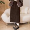 Saia Plus Size Outono e Inverno Forrada com Fleece Reta Cintura Alta Cobrindo a Barriga Saia Versátil Saia para Meninas Plus Size com Fenda nas Costas 3201