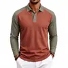 Camisa Polo de Manga Larga con Bloques de Color para Hombre Europea y Americana Comercio Exterior para Hombre Cuello Camisero Casual Top de Amazon