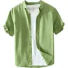 Extremamente linho fresco básico casual manga curta camisa de linho de algodão masculino estilo japonês verão solto camisa de linho artístico para a juventude