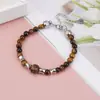 Pulseira Cruzada Europeia e Americana de Pedra Olho de Tigre e Ágata Preta para Homens e Mulheres, Estilo Casal, Fecho Ajustável de Aço Inoxidável, Joia de Cristal Natural