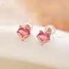 Yilu Prata S925 Prata Esterlina Banhado a Ouro Rosa Turmalina Colorida Raposa Moda Personalidade Nicho Brincos de Prata Stud Estilo Popular