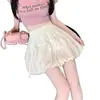 Falda blanca con lazo y cintura elástica para mujer, nuevo verano 2026, de cintura alta, adelgazante, línea A, con volantes, corta
