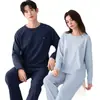 Pijama de algodón con tejido gofrado para mujer, de manga larga y pantalón largo, disponible en stock, nuevo estilo de otoño, también lo pueden usar los hombres como ropa de exterior, conjunto de ropa de estar para parejas