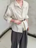 Camisa de Alta Qualidade Falsa de Duas Peças com Gola Dupla, Listras Texturizadas Multi-Estilo, Estilo Intelectual Corte, Camisa de Manga Longa Masculina e Feminina