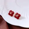 Pendientes de botón Ankela Rojo Plata Aguja Circonita Flor con Goteo de Aceite, Pendientes de Moda y Sencillos Estilo Lujo Ligero, Pendientes de Nicho Versátiles para Mujer