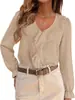 Nova moda europeia e americana da Amazon elegante casual solta gola V com babados manga lanterna para o dia a dia camisa de manga comprida