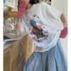 Camiseta de Manga Corta de Algodón Puro para Mujer y Hombre, Estilo Occidental de Dibujos Animados para Secundaria, Color Sólido Estampado, para Comercio Exterior
