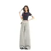 25 años primavera y verano nuevo diseño de encaje de color contrastante cintura elástica caída deportes casuales ligeramente holgados de campana pantalones para mujer