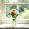 Mini Buquê de Tulipas de Vidro Artesanal com Flores Artificiais Frescas e Perenes para Decoração em um Vaso