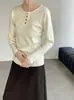 Blusa de Tricô Taochuan com Gola Redonda e Design Slim para Mulheres 25 Inverno Design de Botão Camisa Básica para Axila Yl369