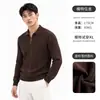 Estilo old money, polo de malha com gola e meio zíper, suéter masculino de manga longa com textura canelada vertical, top casual, moda masculina