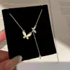 Collar con Colgante de Gato Ojo de Gato Zircón Mariposa Borla 100% Chica Dulce Cadena para Clavícula de Moda con Temperamento Adorno de Collar de Alta Gama Femenino