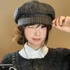 Boina Cuadros Nube Estilo Coreano para Mujer, Otoño e Invierno Pequeña Estilo Chanel Retro Británico Versátil Para Adelgazar la Cara Gorra de Pescador Newsboy