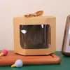 Bolsa de Papel para Embalagem Marrom Bolsa de Mão Janela Transparente Caixa de Papel Hexagonal para Doces Lanche Frutas Secas Bolsa de Papel para Embalagem Marrom Presente