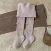 Nuevas Mallas de Forro Polar para Niñas Primavera y Otoño Estilo Coreano Leggings Versátiles Leggings con Lazo para Niños