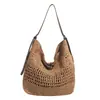 Bolsa de Palha Trançada Grande Capacidade Retro Vazada de Ombro Único 2026 Nova Bolsa Trançada de Nicho para Mulheres Férias na Praia Bolsa de Praia