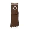 Calcetines de cinco dedos para mujer, verano, a rayas, de media pantorrilla, absorbentes de sudor, lindos, con cara sonriente, transpirables, calcetines de dedo dividido, calcetines versátiles de cinco dedos, directo del fabricante