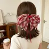 Grampo de cabelo elegante com laço xadrez para rabo de cavalo para mulheres, elástico de cabelo estiloso, grampo de cabelo para penteado semi-preso, acessório de cabelo moderno e casual