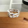 Anillo hueco de doble capa de plata esterlina s925 para niñas, diseño simple, anillo abierto irregular, estilo Dongdaemun de Corea del Sur.