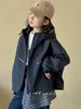 Jaqueta corta-vento azul marinho para meninas Little Red Fish, Roupas infantis coreanas de outono, Roupa externa outono para pais e filhos, Blusa infantil
