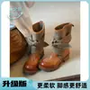Botas vaqueras para mujer con diseño de moño retro, colección otoño/invierno 2026, tacón grueso, efecto adelgazante, botas Martin, caña corta, botas de montar
