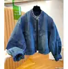 Jaqueta jeans azul super bonita feminina curta 2026 nova início do outono estilo coreano solta casual gola alta jaqueta top